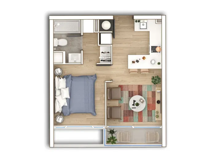Plano 1 dormitorio · 1 baño